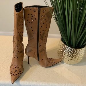 Steve Madden Tan Laser Cut Leather Boots